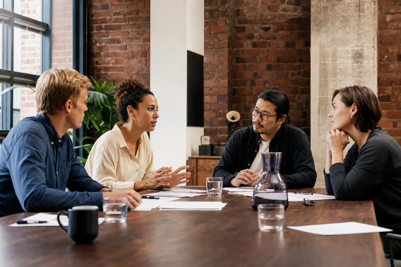 Startup directors discussing their roles and legal responsibilities around a boardroom table