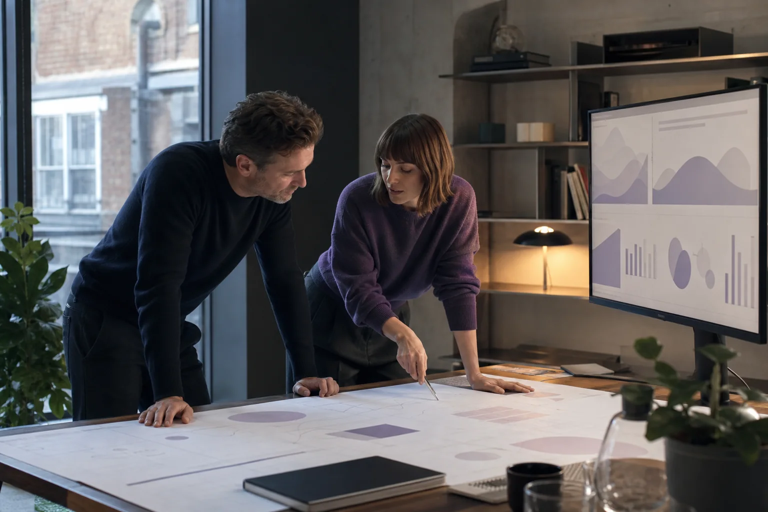 UK startup finance team analysing financial forecasts and growth charts